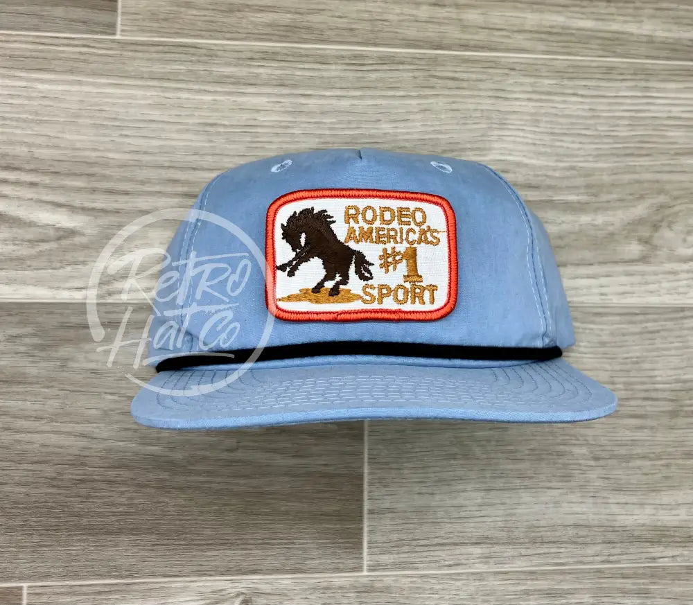 Vintage Rodeo #1 Sport on Baby Blue Retro Hat w/Black Rope