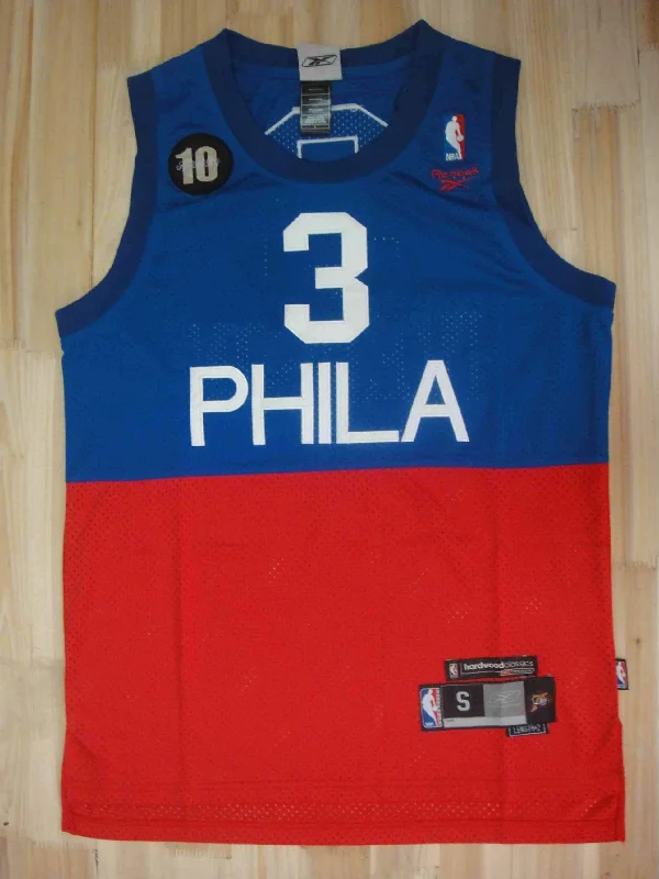 Men 3 Allen Iverson Jersey Blue&Red Philadelphia 76ers Jersey Swingman