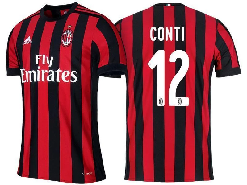 Men 12 Andrea Conti Jersey Home Soccer AC Milan Jersey 2018 Serie A