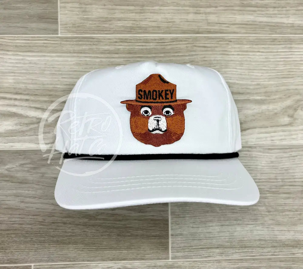 Smokey the Bear on White Retro Rope Hat w/Black Rope