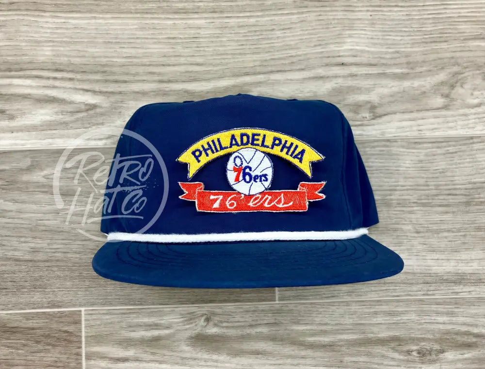 Vintage 90s Philadelphia 76ers Patch on Blue Poly Rope Hat