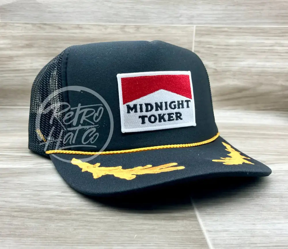 Midnight Toker Patch on Black Meshback Trucker Hat w/Scrambled Eggs