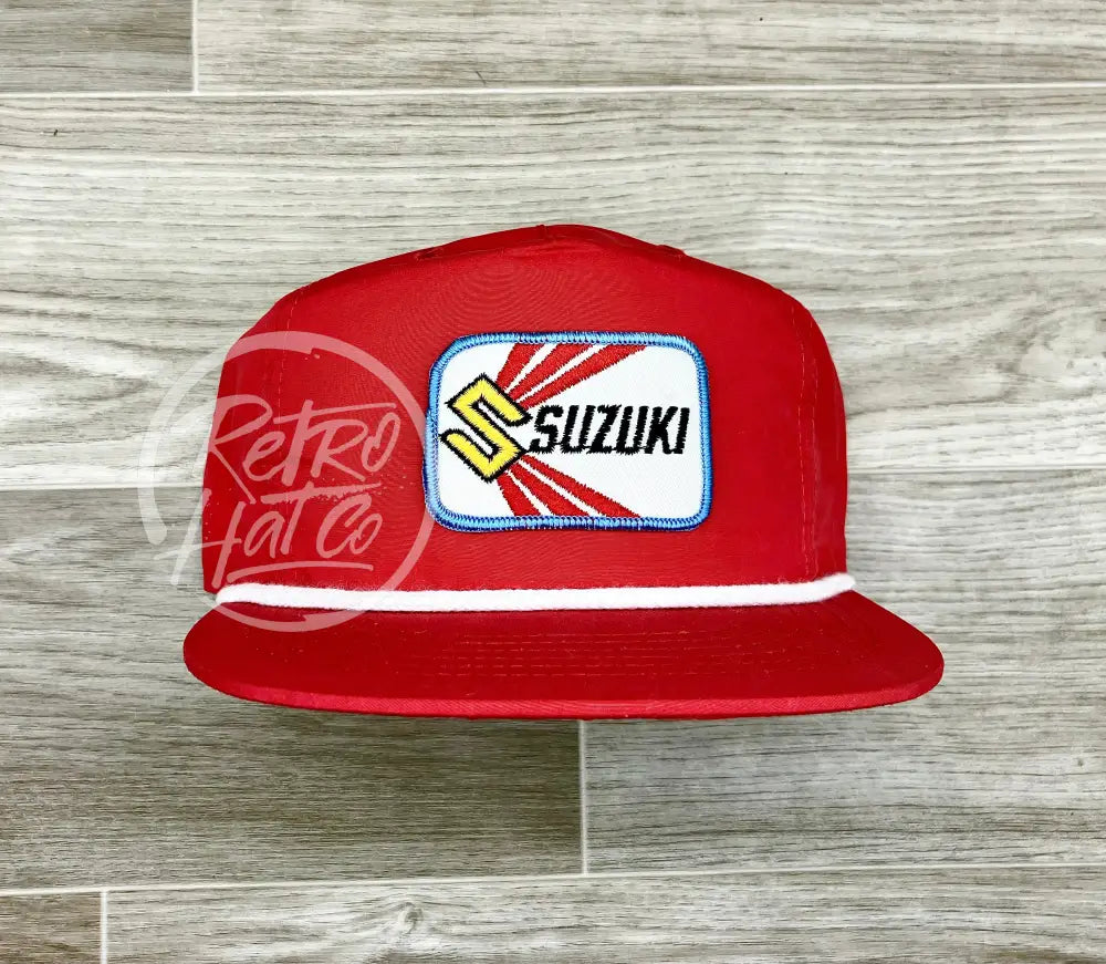 Vintage Suzuki Patch on Red Retro Poly Rope Hat