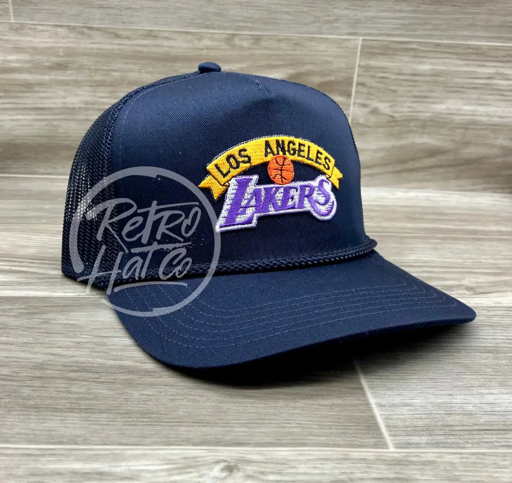 Vintage 90s Los Angeles Lakers Patch on Navy Meshback Rope Hat