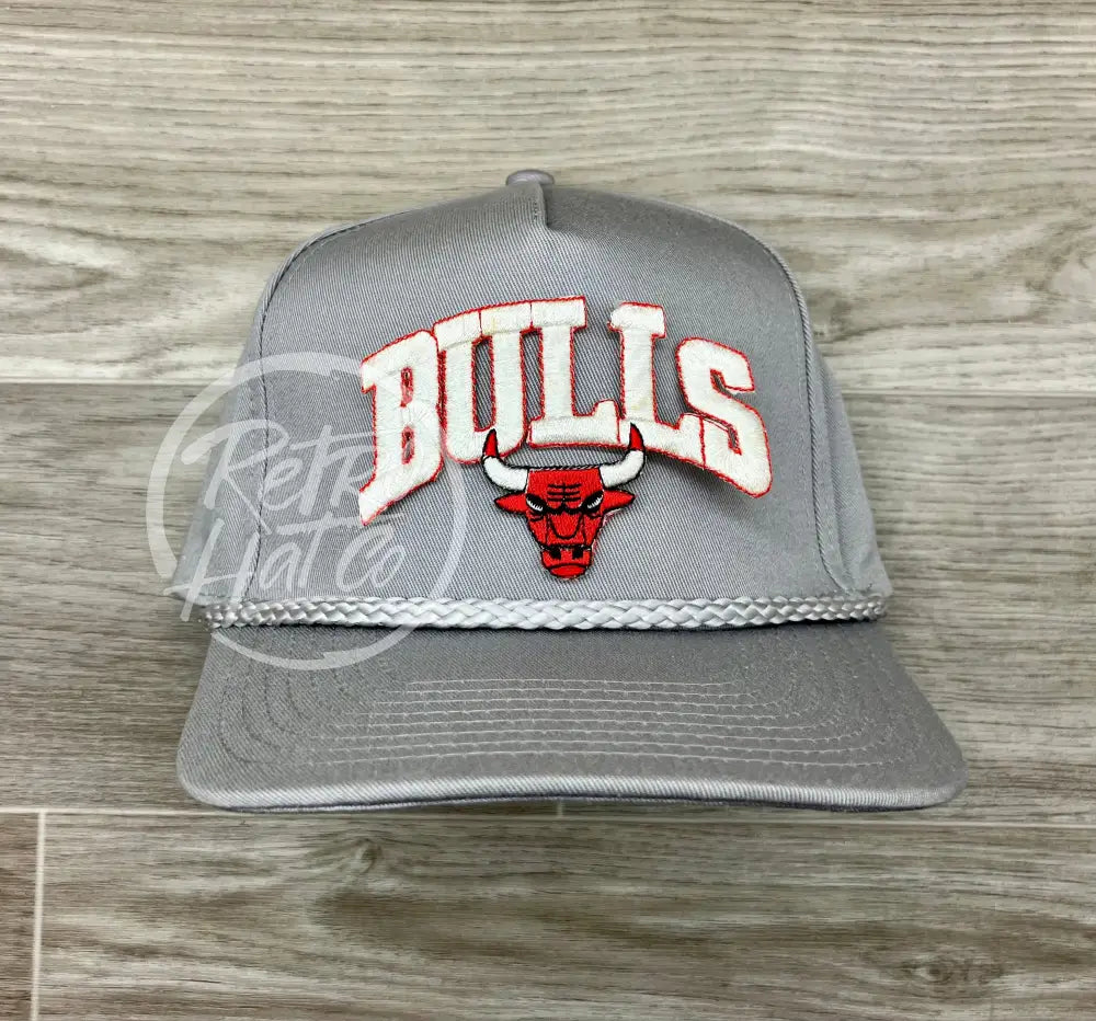 Vintage 90s Chicago Bulls Patch (white) on Tall Gray Retro Rope Hat