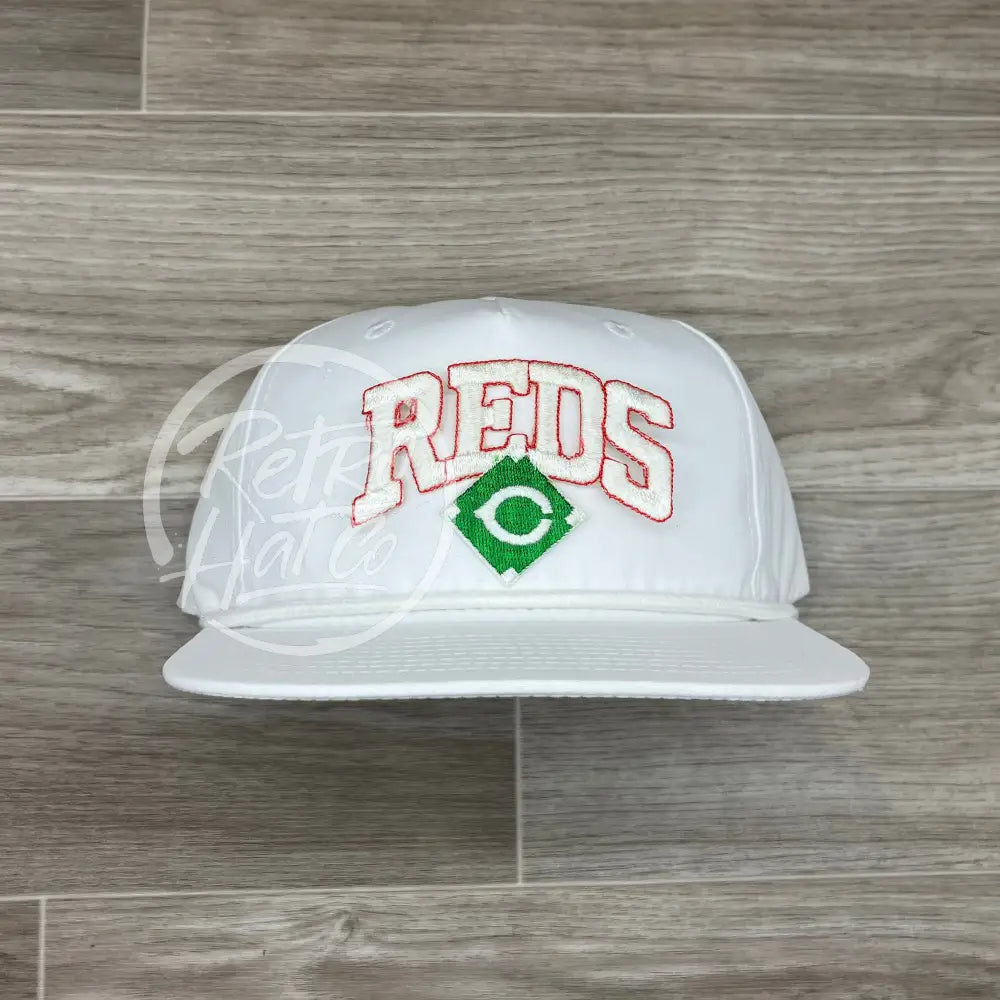 Vintage 90s Cincinnati Reds (White) Patch on Solid White Retro Rope Hat