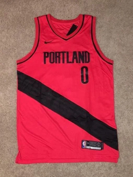 Men 0 Damian Lillard Jersey Red Portland Trail Blazers Authentic Player