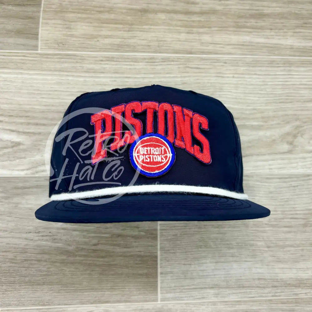 Vintage 90s Detroit Pistons (Red w/Logo) Patch on Navy Poly Retro Rope Hat