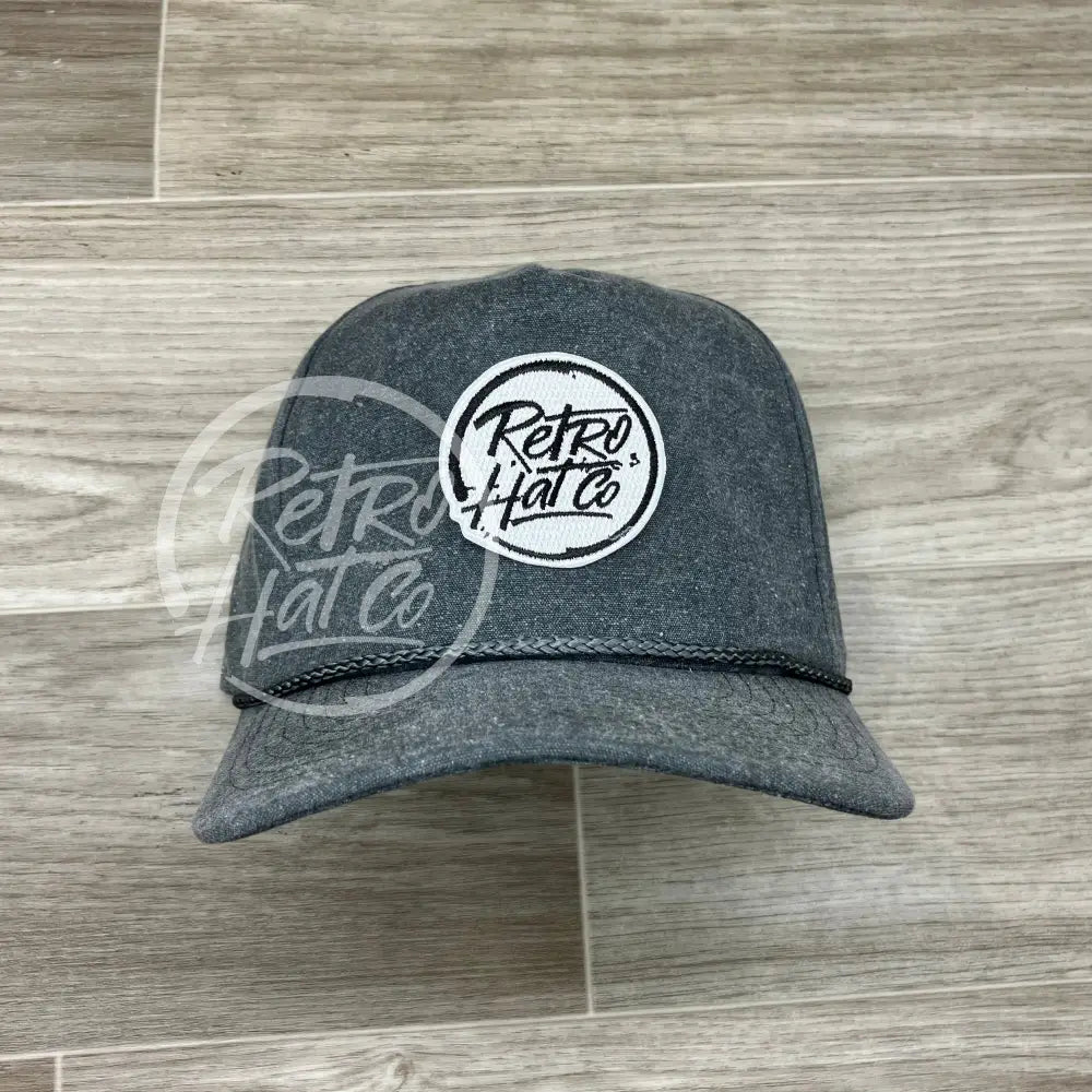 Retro Hat Co. Brand (white) Patch on Stonewashed Charcoal Retro Rope Hat