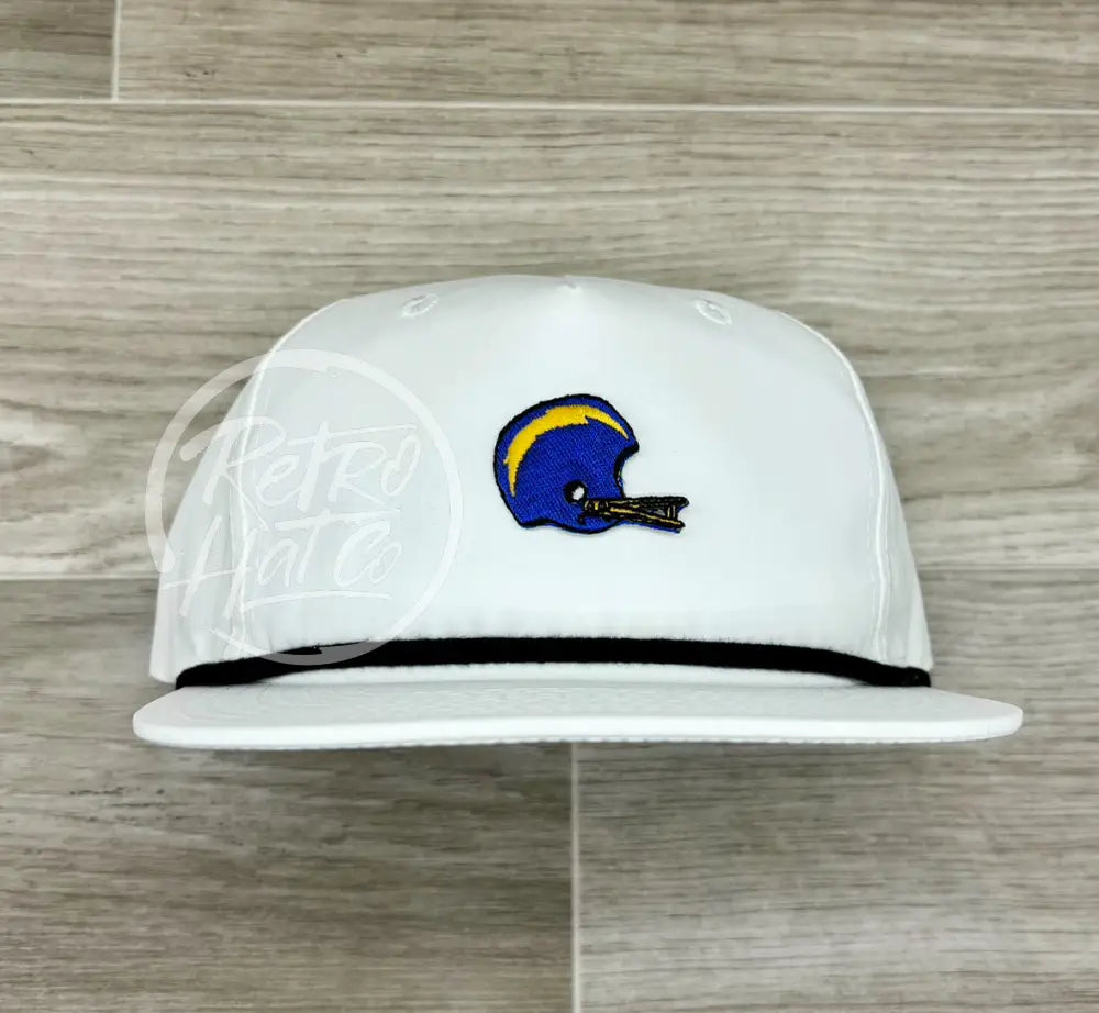 Vintage 90s San Diego Chargers Helmet Patch on White Retro Hat w/Black Rope