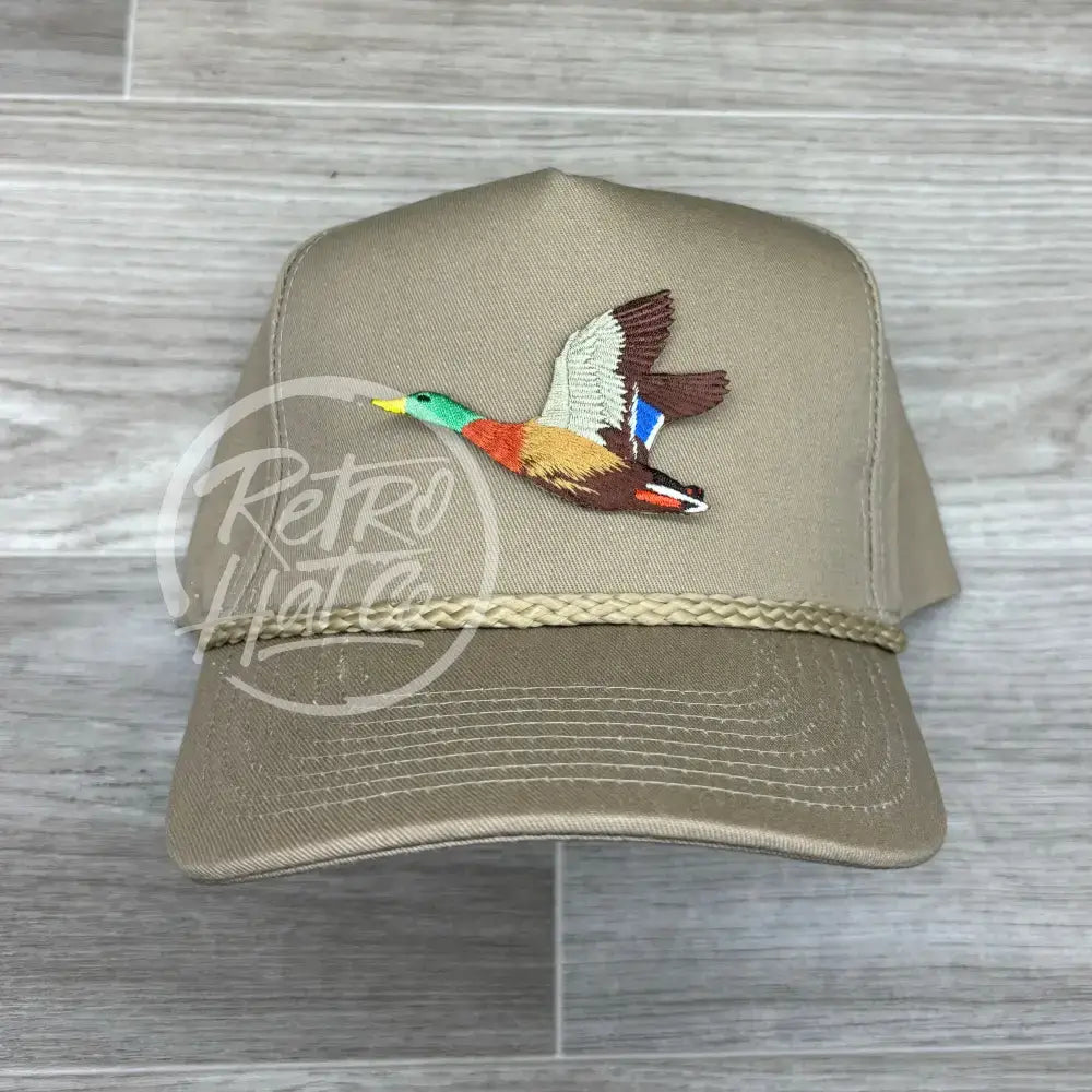 Duck / Mallard Patch on on Tall Tan Retro Hat