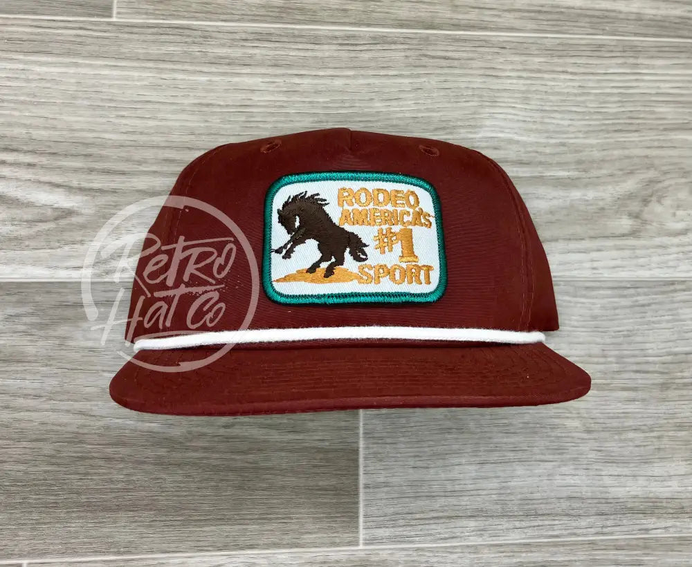 Vintage Rodeo #1 Sport on Maroon Retro Hat w/White Rope