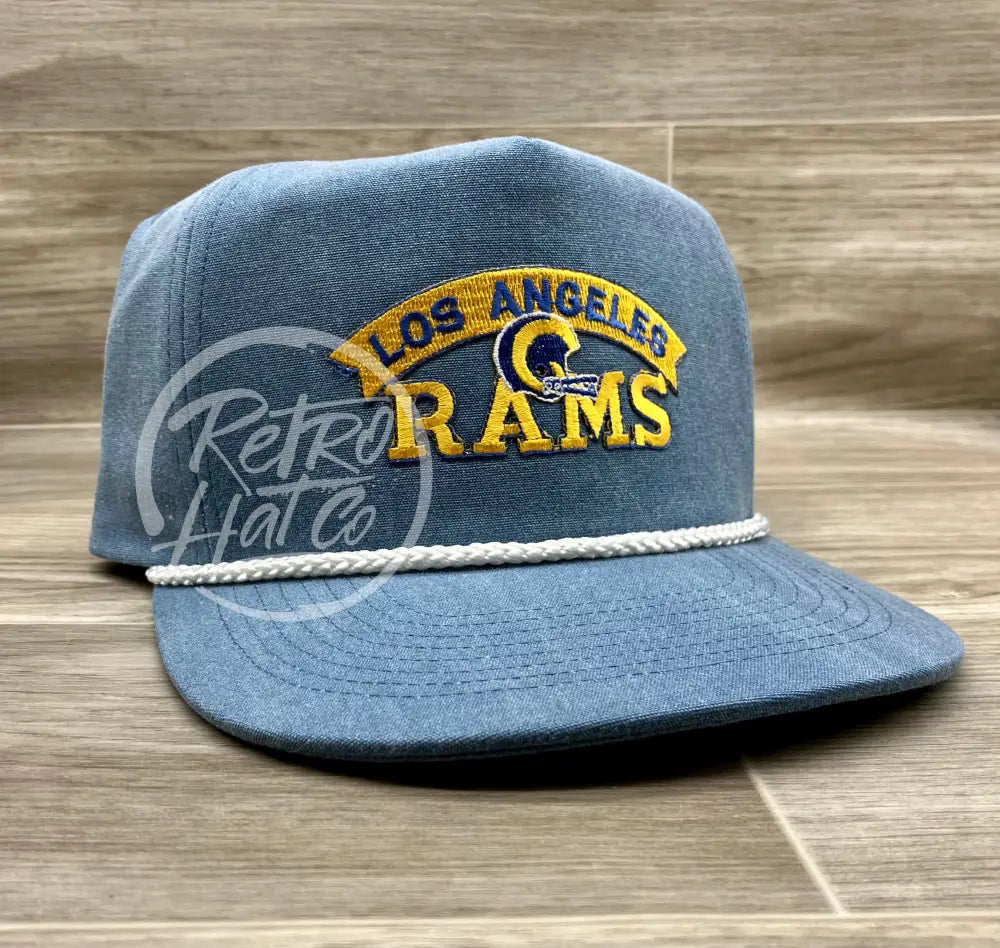 Vintage 90s Los Angeles Rams Patch on Sky/White Stonewashed Rope Hat