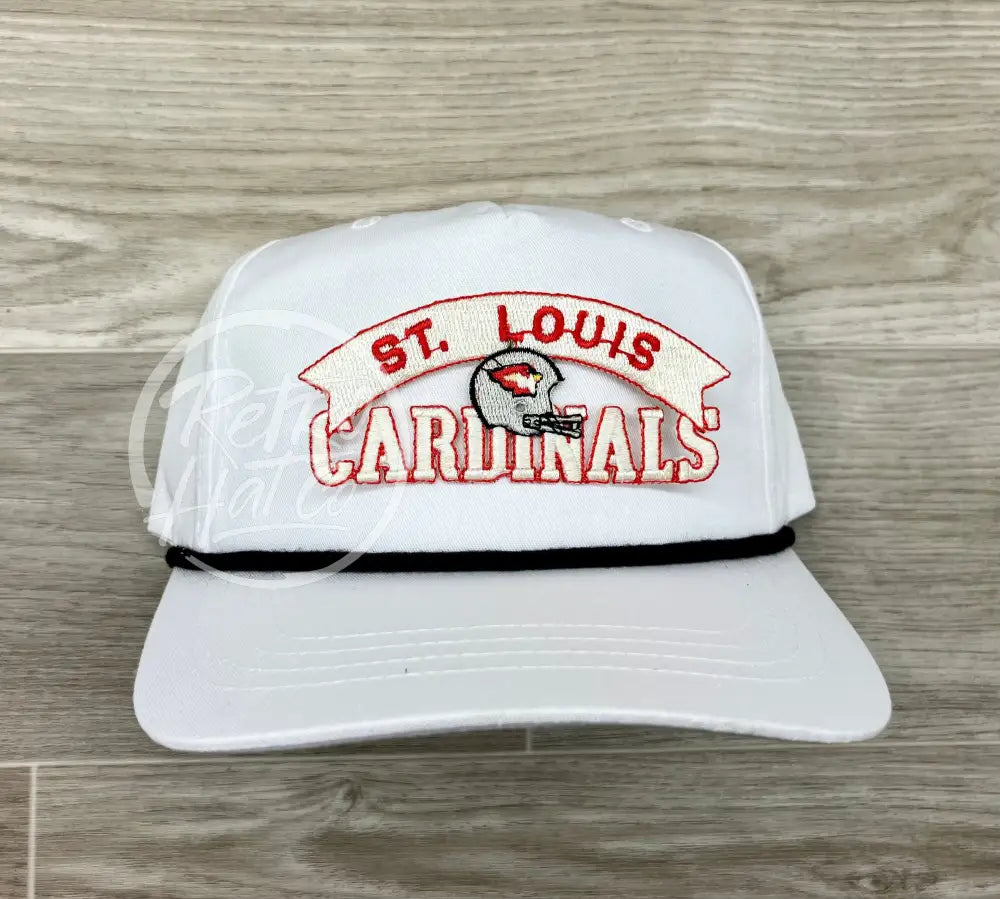 Vintage 80s St. Louis Cardinals Patch on White Retro Hat w/Black Rope