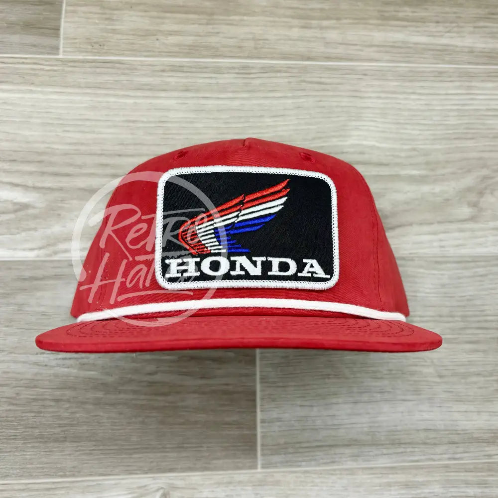 Honda Patch on Red Retro Hat w/White Rope