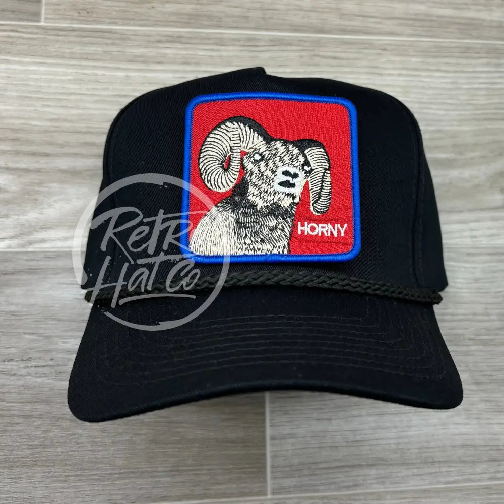 Big Horn Sheep / Horny on Tall Black Retro Rope Hat