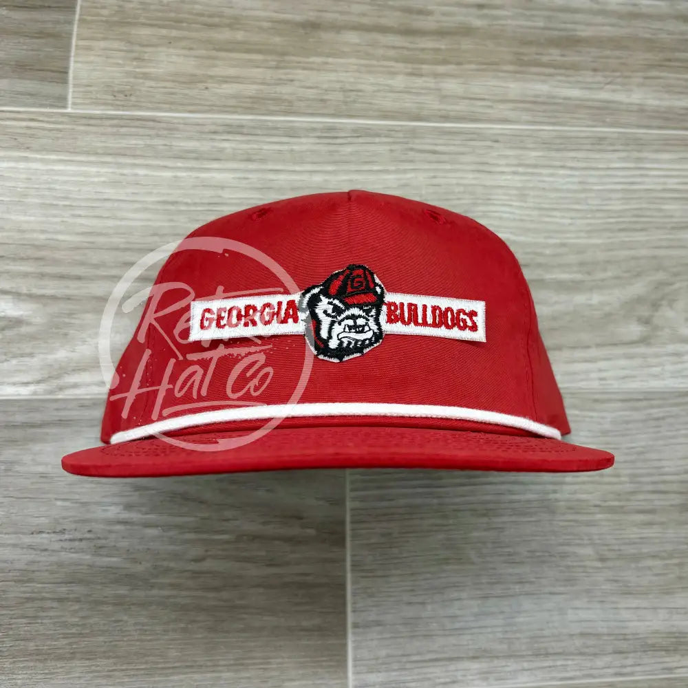 vintage 80s Georgia Bulldogs Patch on Red Retro Hat w/White Rope