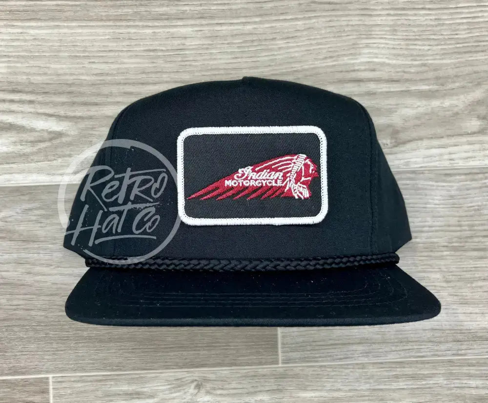 Indian Motorcycle (White Edge Rectangle) on Black Classic Rope Hat