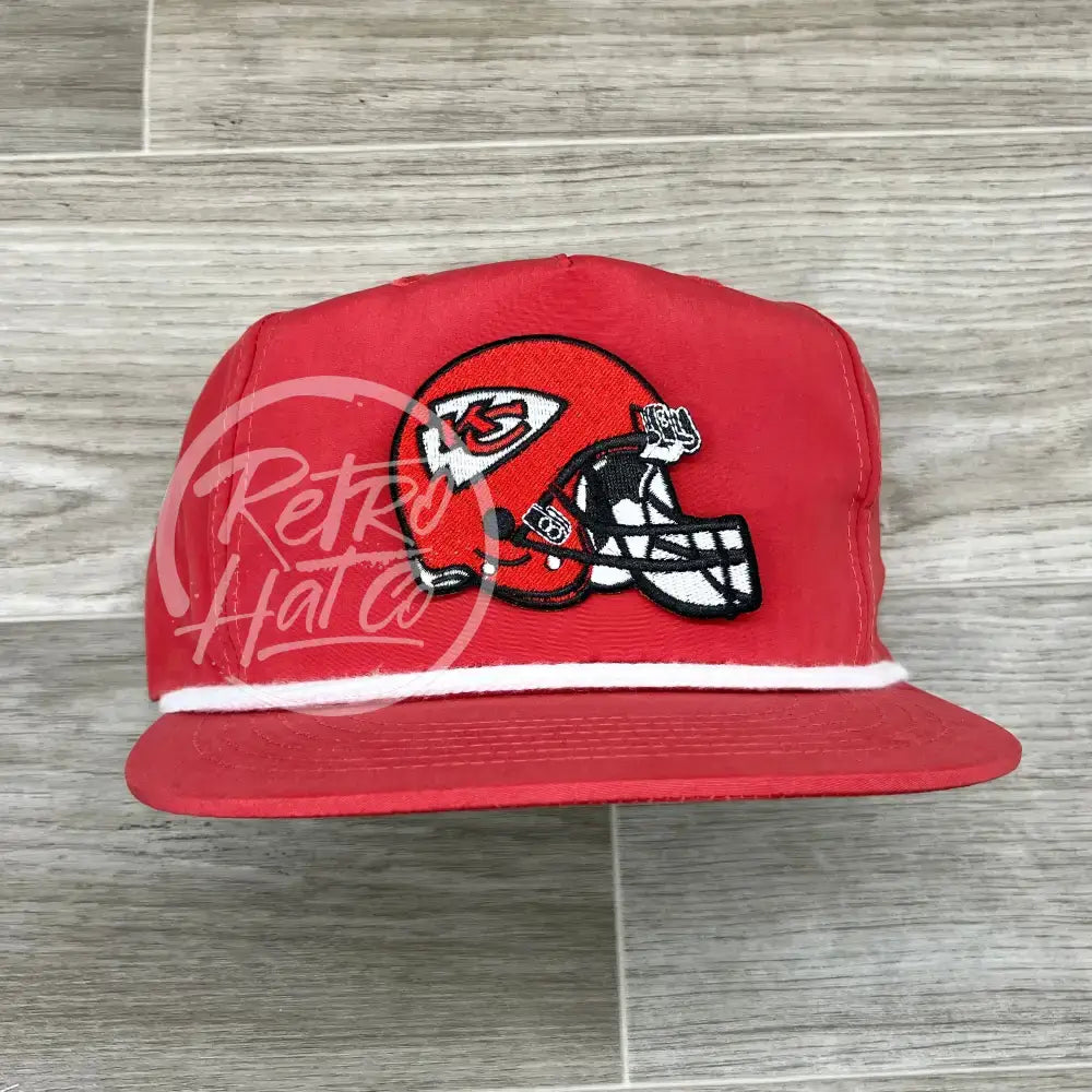 Kansas City Helmet Patch on Red Poly Retro Rope Hat