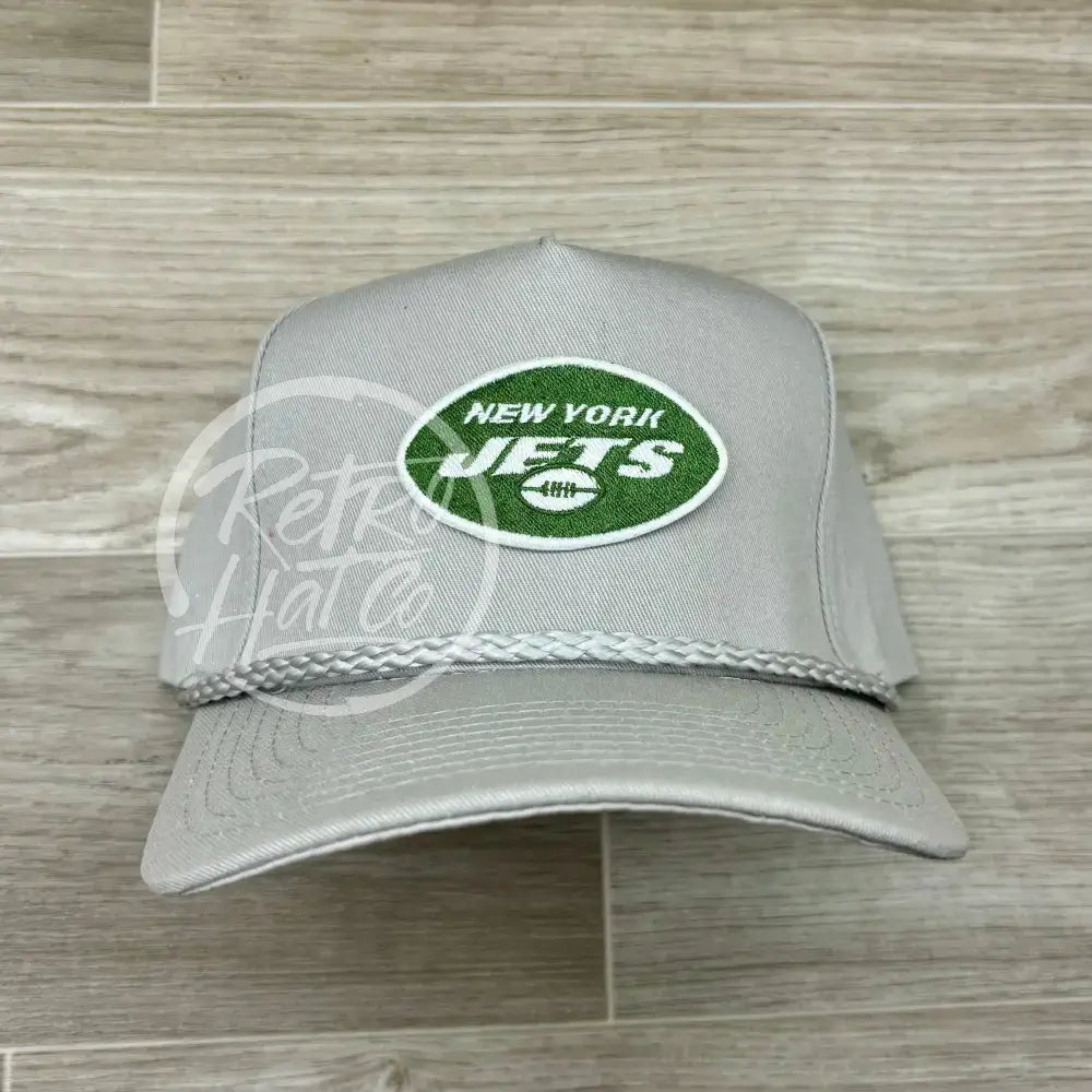 New York Jets Oval Patch on Tall Gray Retro Rope Hat