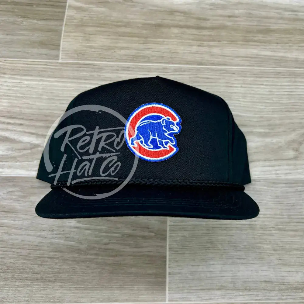 Retro Chicago Cubs Patch on Black Classic Retro Rope Hat