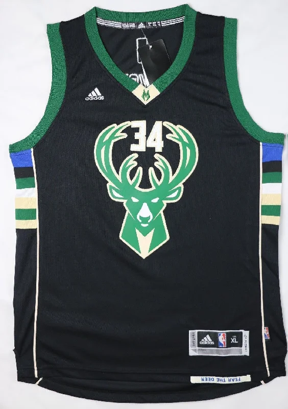 Men 34 Giannis Antetokounmpo Bucks Jersey Black Milwaukee Bucks Swingman