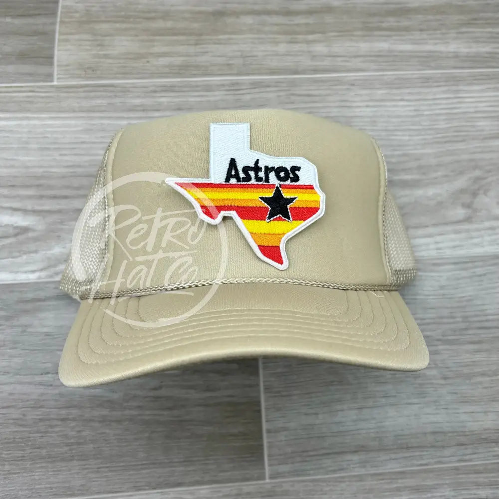 Houston Astros / Texas Patch on Beige Meshback Trucker Hat