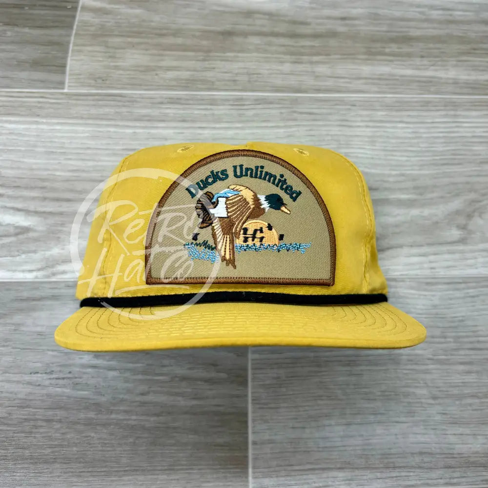 Retro Ducks Unlimited on Mustard Retro Hat w/Black Rope